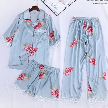 

New Arrival Spring and Summer Women's Pajama Set 3 piece Home Clothes Sleep Set Long Pants Set Female Pajamas Rayon Home Suit