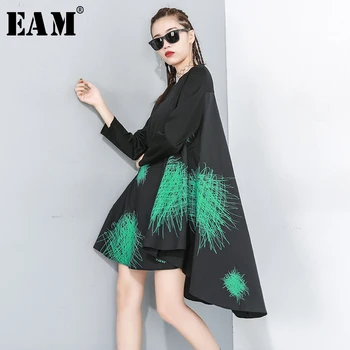 

[EAM] Women Pattern Print Asymmetrical Big Size Dress New Round Neck Long Sleeve Loose Fit Fashion Tide Spring Autumn 2020 1R171