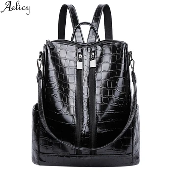 

Aelicy Fashion Ms. Stone Pattern Zipper Backpack Student Bag Female Solid Color Student Backpack School Bag