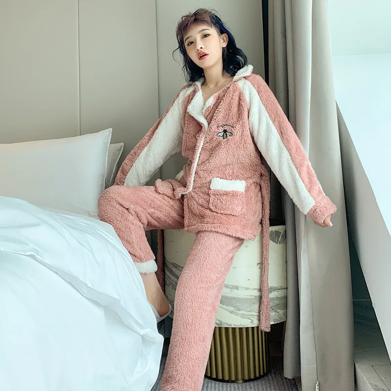 

Coral Velvet Pajamas Women's Autumn & Winter Thick Warm Cute Online Celebrity-Cardigan Flannel Spring Outer Wear Tracksuit