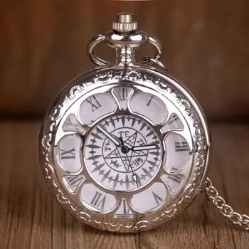 

New Durable Flower Pattern Pocket Watch Hunter Case Necklace Chain Quartz Pocket Watch Silver Romen Number reloj de bolsillo