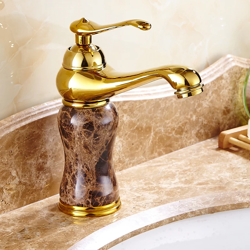 

Gold & Rose Gold Jade article Bathroom Decorating Faucet Single handle Single Hole Sink Basin Faucet Bathroom Accessories