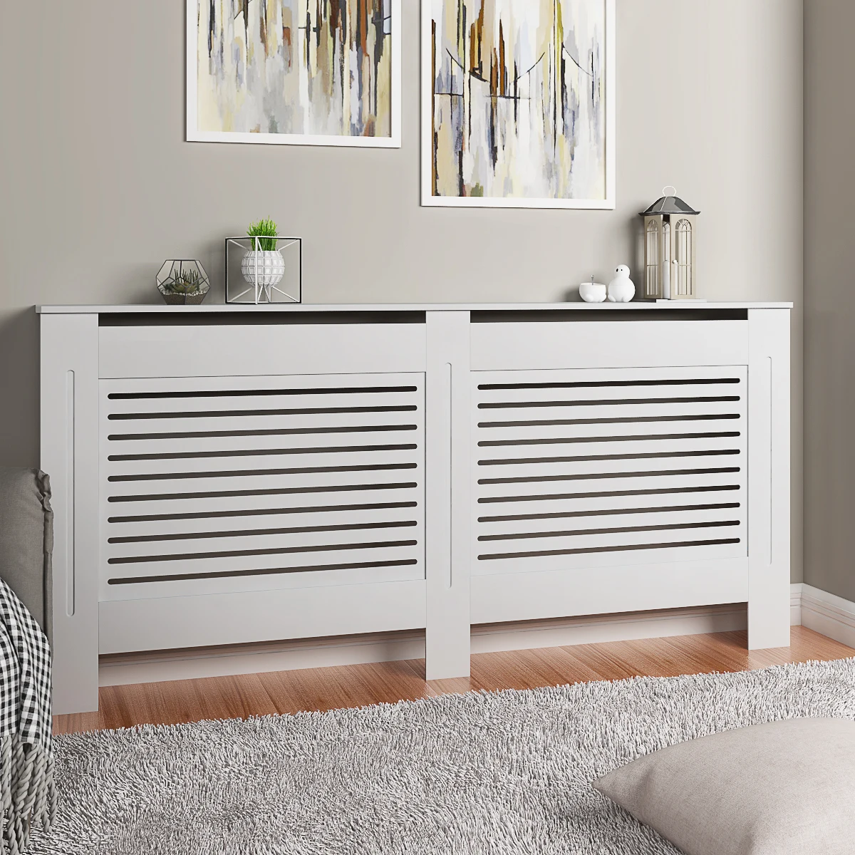 Panana Winter Painted Radiator Cover Radiator Cabinet White MDF Lined Screen Heating Protect Cover afbeelding