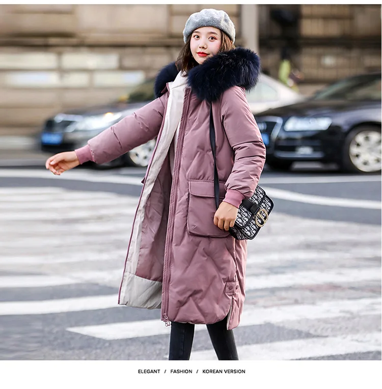 FORERUN Plus Size 5XL Winter Jacket Women Real Fur Hooded X-Long Coat Oversized Casual Parkas Thicken Warm Veste Longue Femme