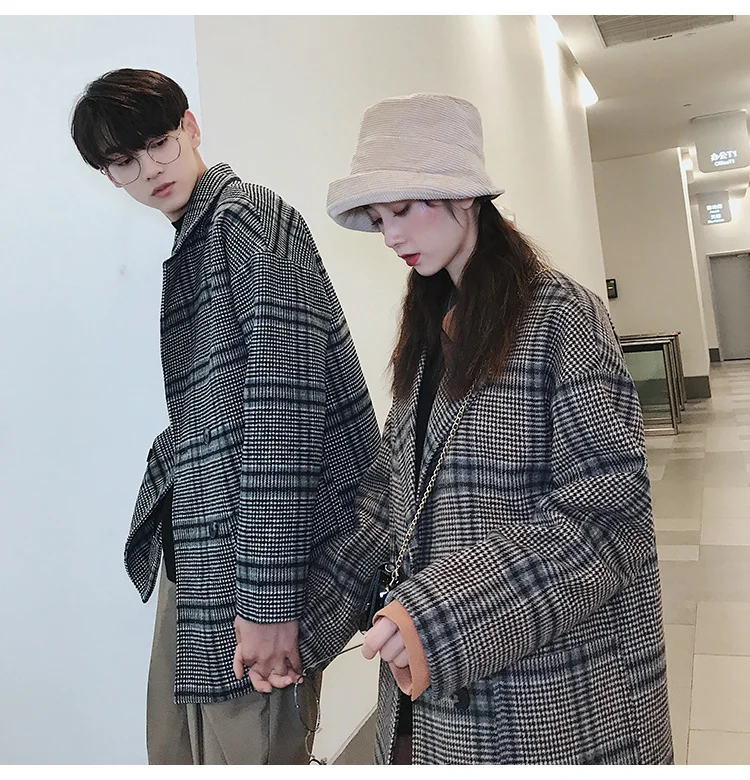 Privathinker, мужская, женская, Harajuku, зимняя, толстая верхняя одежда, одежда для мужчин, теплые куртки, смесь, пара, плед,, пальто, шерстяная, Корейская куртка