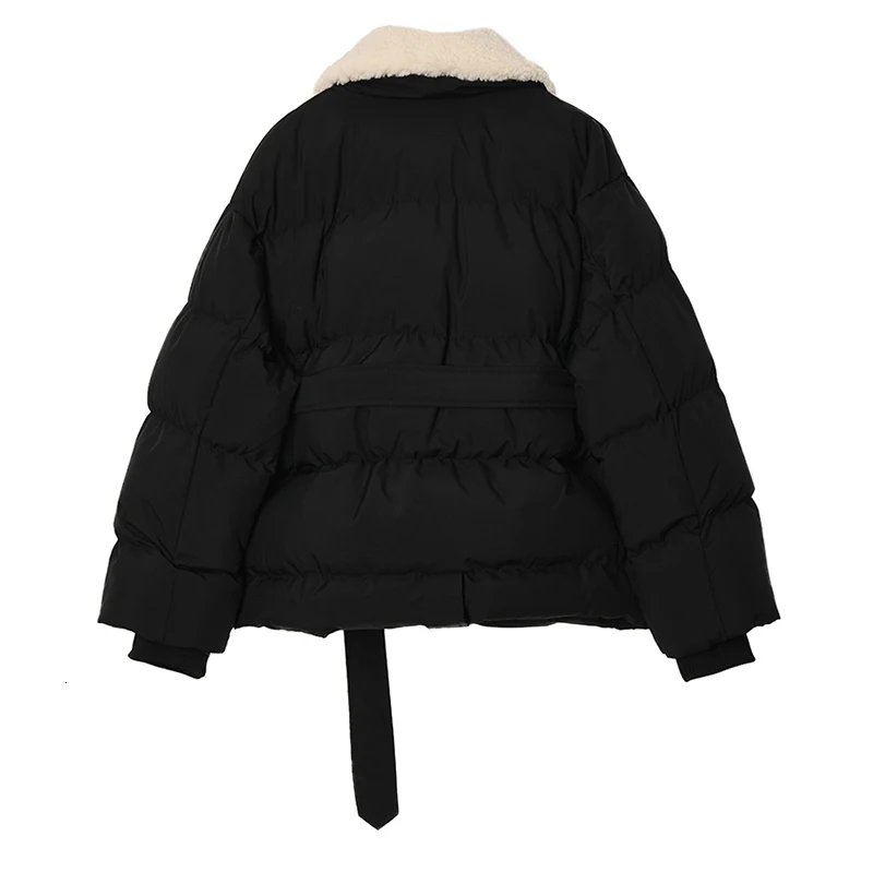 [] Bandage Split Big Size Cotton-padded Coat Long Sleeve Loose Fit Women Parkas Fashion Tide New Autumn Winter 1M039