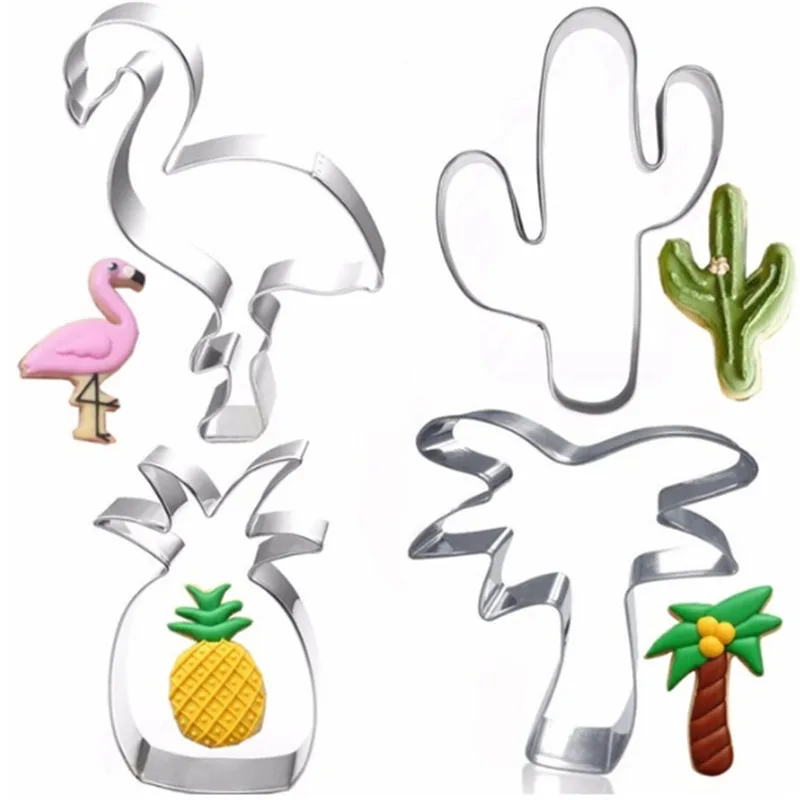 Flamingo/Pineapple/Coconut Tree Shape Cookies Cutters Biscuit Cut for Summer Birthday Decor Kids Hawaiian Luau Theme Party Favor
