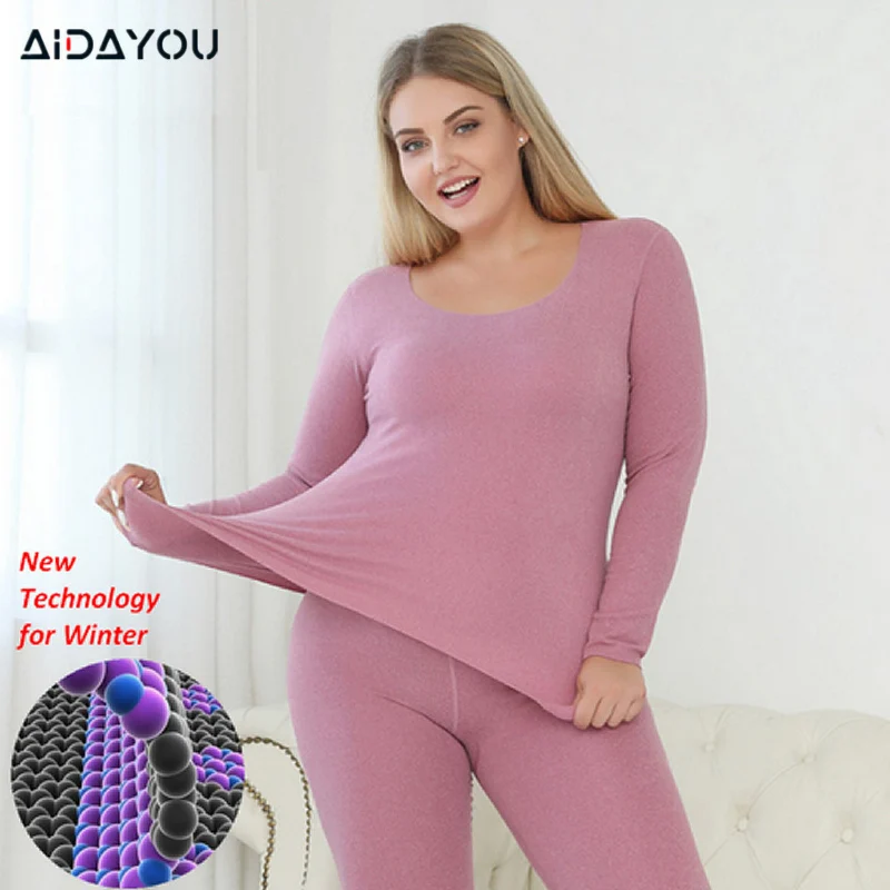 Plus Size Long Underwear Women's Thermal Underwear Set 2 Piece Warm Solid  Color Slim Fit Women's Underwear Set Women's Pajamas