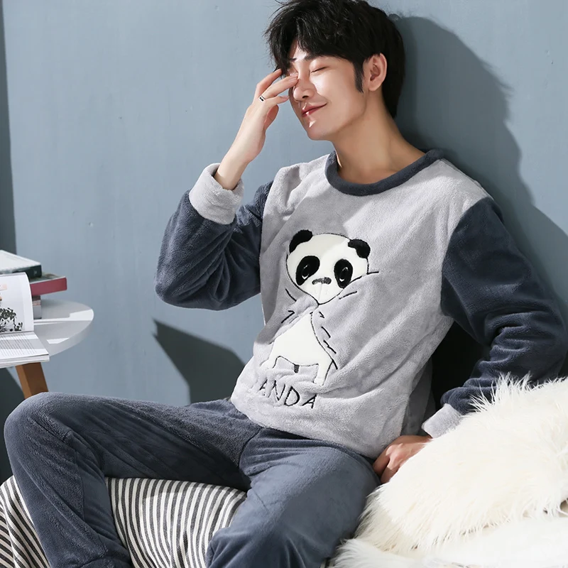 pyjama-homme 33009 Пижама homme, Мужская пижама, зимняя Фланелевая пижама, коралловый флис, утолщенная, повседневная, теплая, Пижама для мальчиков, пижамный комплект, плюс размер, 5XL - Цвет: pyjama-homme 33009