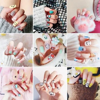 

High Quality Fake Nails Artificial 24pcs Kids Finger Nail Short False Nails With Glue Cute Designs for DIY Nail