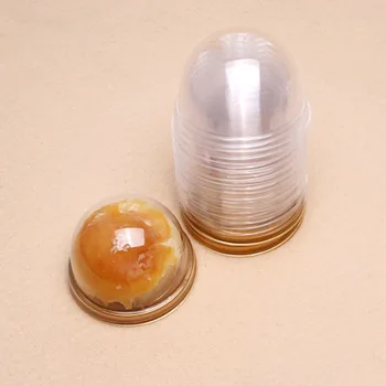 

100pcs Round Plastic Egg-Yolk Puff Container Transparent Mooncake Dome Boxes Baking Packing Box (Golden Tray)