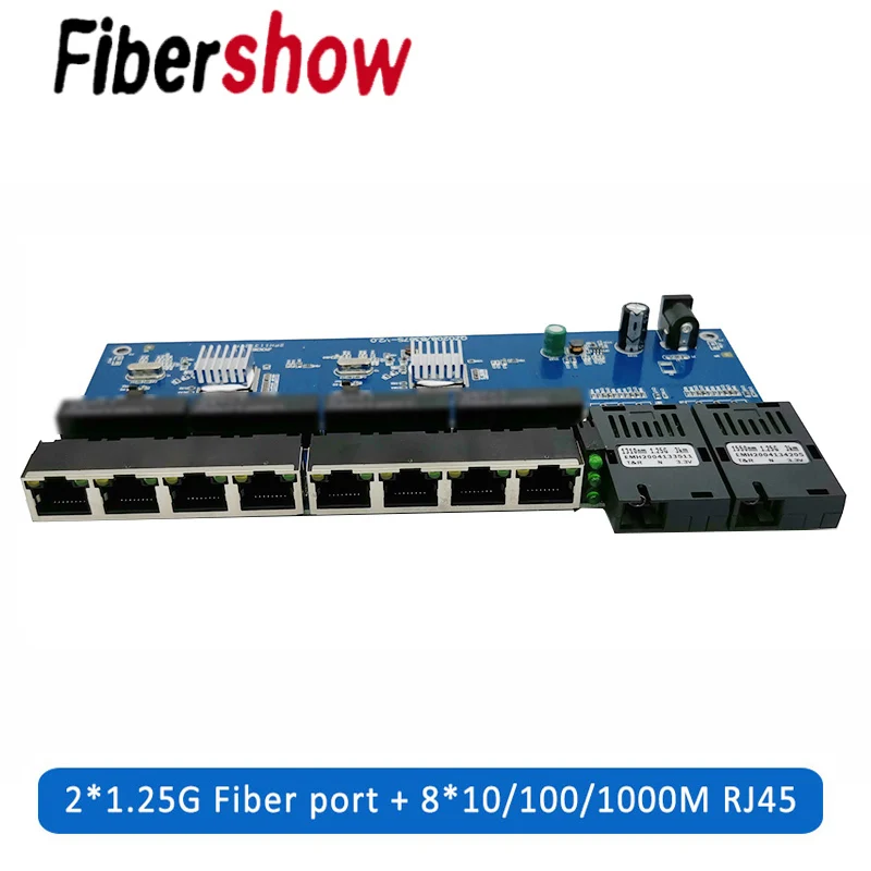 Гигабитный коммутатор Ethernet волоконно-оптический медиаконвертер PCBA 8 RJ45 UTP и 2 SC