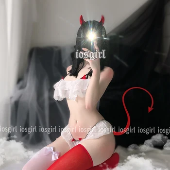

Black Little Demon Sexy Lace Mesh Womens Devil Cosplay Costume Cute Underwear Set Lolita Anime Bikini Japanese Lingerie Babydoll