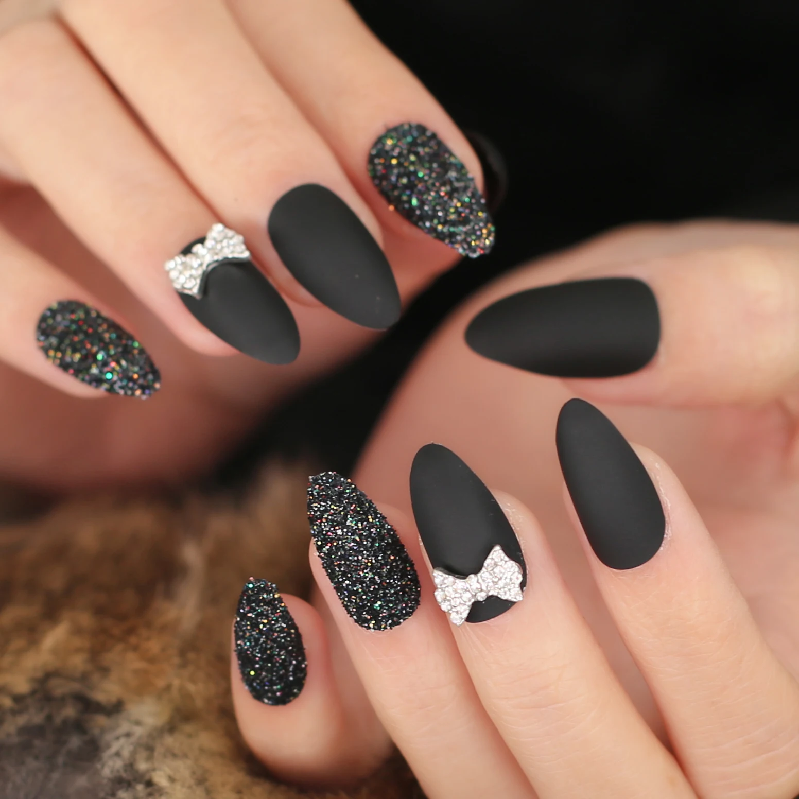 Набор матовых блестящих накладных ногтей сделай сам винно красные черные