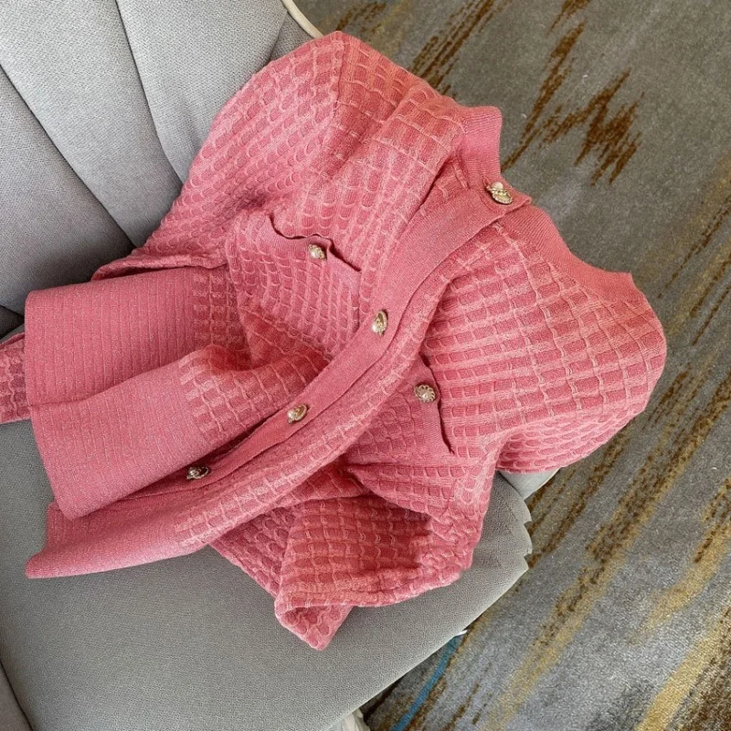 

Элегантное женское твидовое пальто, весна-осень, новинка, однобортный свитер вечерние, офисный облегающий вязаный кардиган, свитер, женские кофты