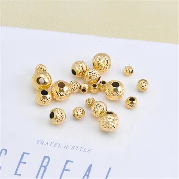 

1Pcs Real Gold Round Beads Carving Ball Loose Spacer Beads For Jewelry Making DIY Bracelet Charms Jewelry Accessories 2-5mm