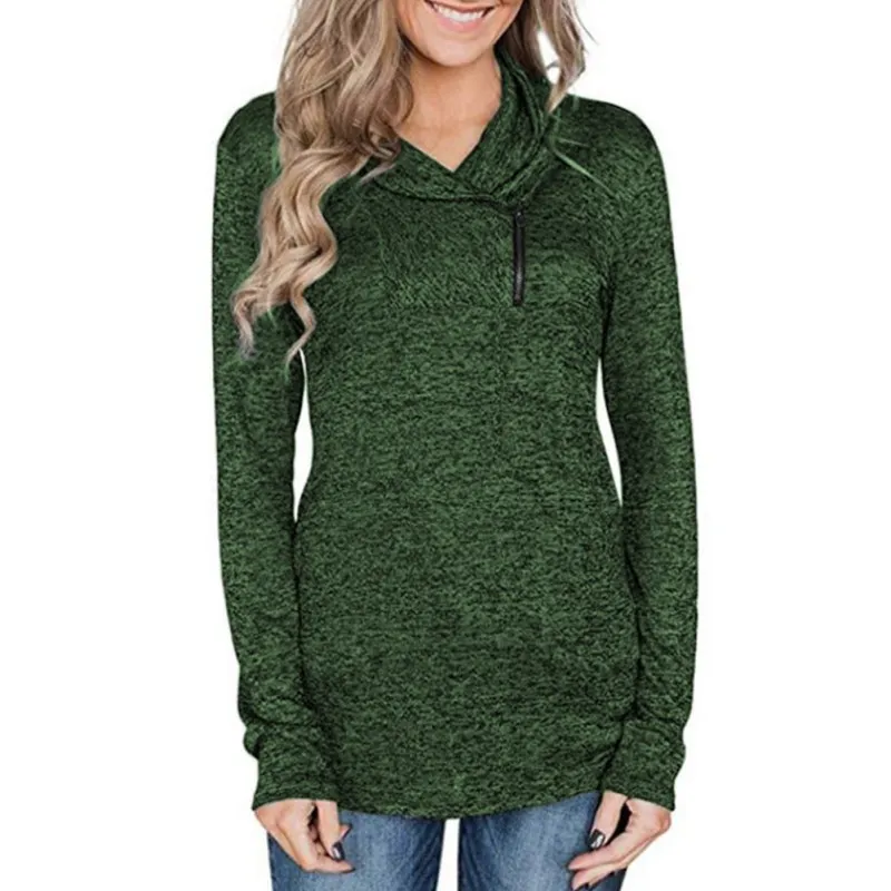 

New Fashion V Collar Zipper Irregular Pullovers Female Solid Color Sweatshirts 2019 Autumn Casual Long Sleeve Women Sweatshirt