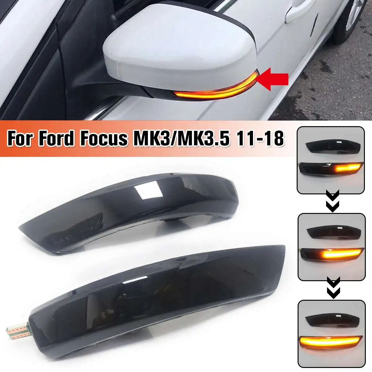 

NEW 2 Pcs LED Dynamic Turn Signal LED Side Mirror Sequential Indicator Blinker For Ford Focus 3 MK3 3.5 MK3.5 2011-2018
