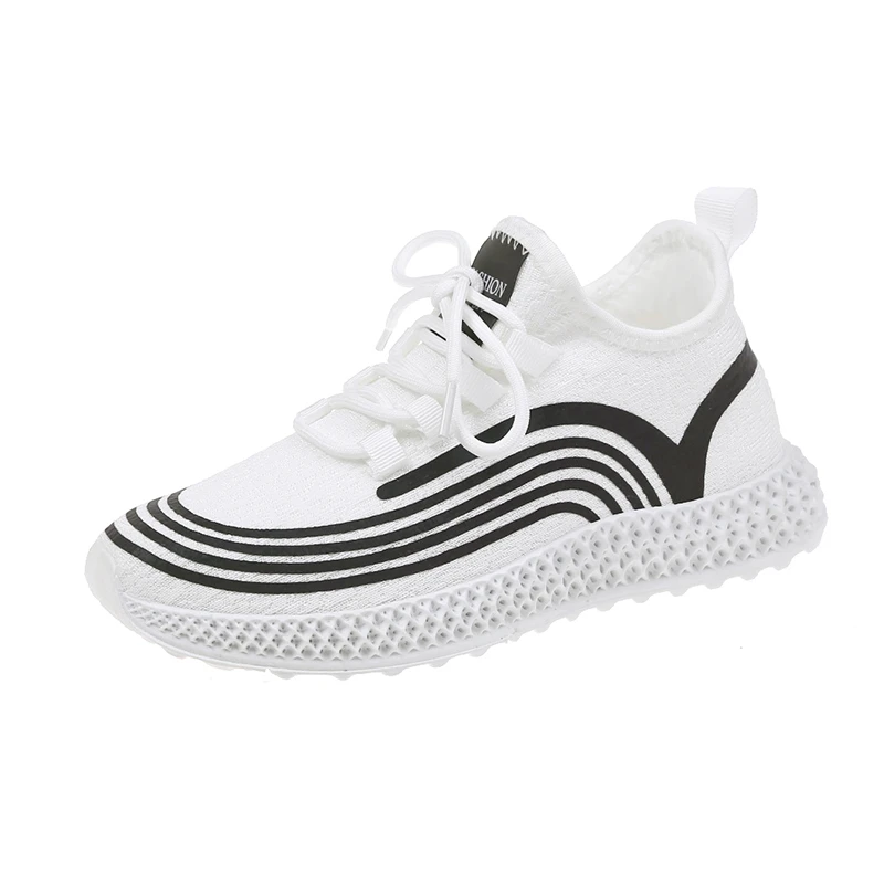 Светоотражающие кроссовки для женщин, спортивная обувь для бега, на шнуровке, Женская дышащая обувь из сетчатого материала, Zapatillas Zapatos De Mujer, Вулканизированная - Цвет: White