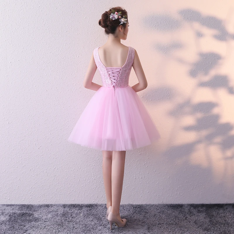 Настоящая фотография Розовые коктейльные платья кружевная Апликация vestido de festa волнистый вырез Тюль Короткие свадебные платья индивидуальный заказ