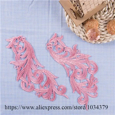 1 пара зеркал, 11 цветов, Цветочная кружевная ткань с цветочным рисунком, швейная отделка, свадебное платье, аппликация 7X22 см, BD0184 - Цвет: pink