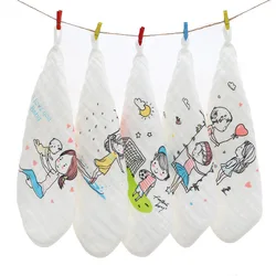 Serviette de bébé 6 couches en mousseline, mouchoir pour nouveau né, bavoir en coton doux pour le déjeuner, serviettes carrées pour le visage, 5 pièces/lot 