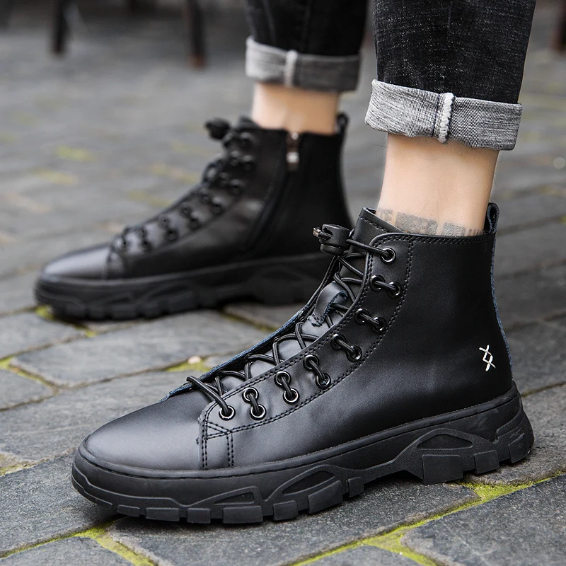 VRYHEID Genuine Leather Men Boots Fashion Casual Trend Waterproof Snow Boots High-top Non-slip Sole Short Ankle boots Man Bota