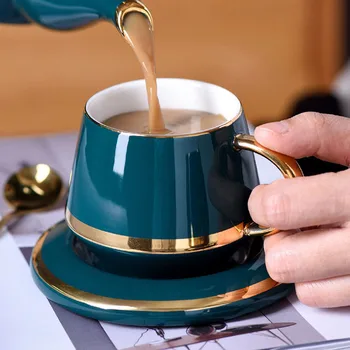 

YeFine 180ML Ceramic Tea Cup Set Coffee Cups and Saucer European Style Breakfast Milk Cup Home Office Teacup Porcelain Drinkware