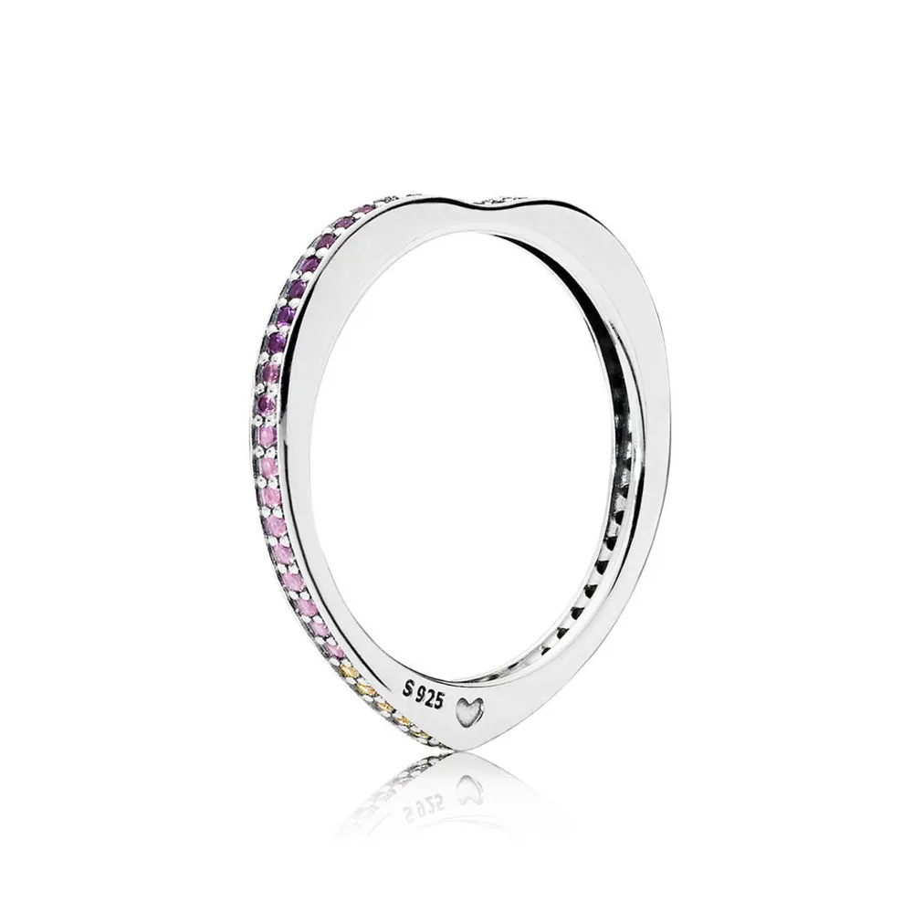

NEW 100% Sterling silver 1:1 Glamour 197095NRPMX RAINBOW ARCS OF LOVE RING Original Women wedding Fashion Jewelry 2019