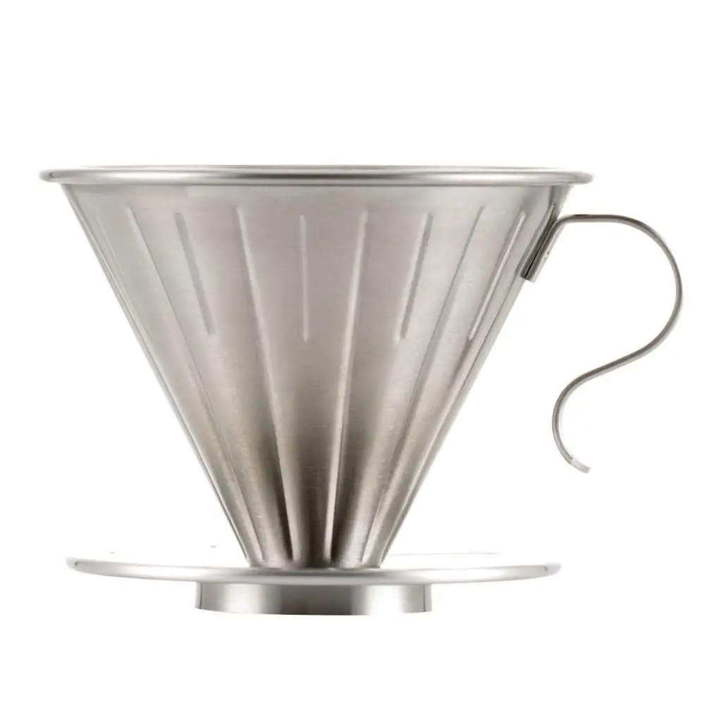 

Reusable Pour Over Coffee Filter Cone Coffee Dripper Paperless Stainless Steel V60 Style Coffee Maker with Stand Coffeeware