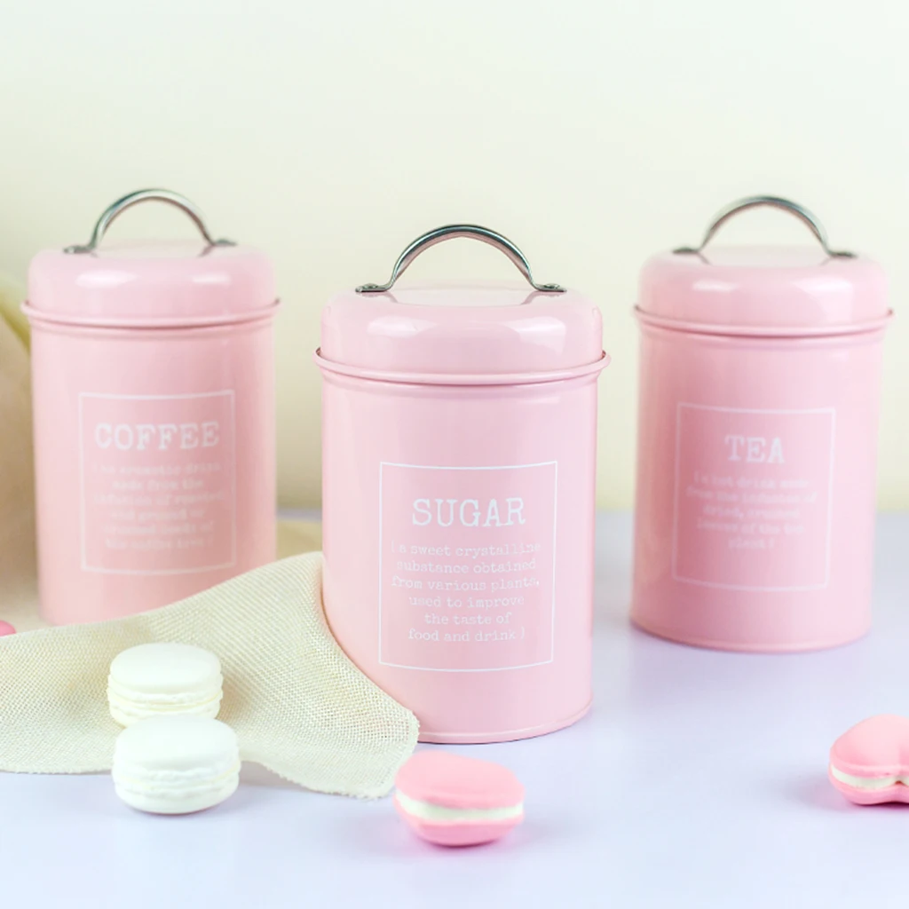 3pcs Tea Coffee Sugar Canister Metal Food Storage Tin for Kitchen Counter Tea Coffee Sugar Spices Sundries Storage Box