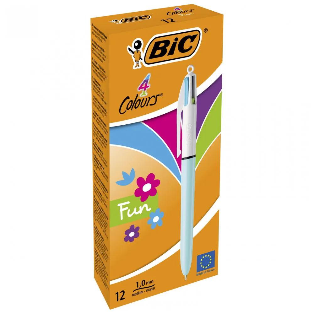 Ручка шариковая BIC 4 Colours Fun Коробка x12(фиолетовый, розовый, голубой, салатовый