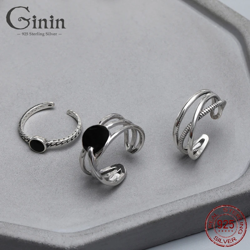 Ginin Geometry Multi-layer Winding Creative 925 Sterling Silver Female Resizable Opening Rings For Women Fine Jewelry Gift | Украшения и