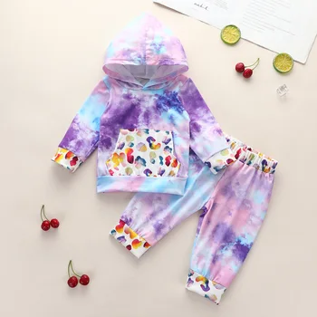 

infant baby boys girls long sleeve hooded colorful pocket tops hoodies pants newborn kids clothes sets 2pcs 0-24M