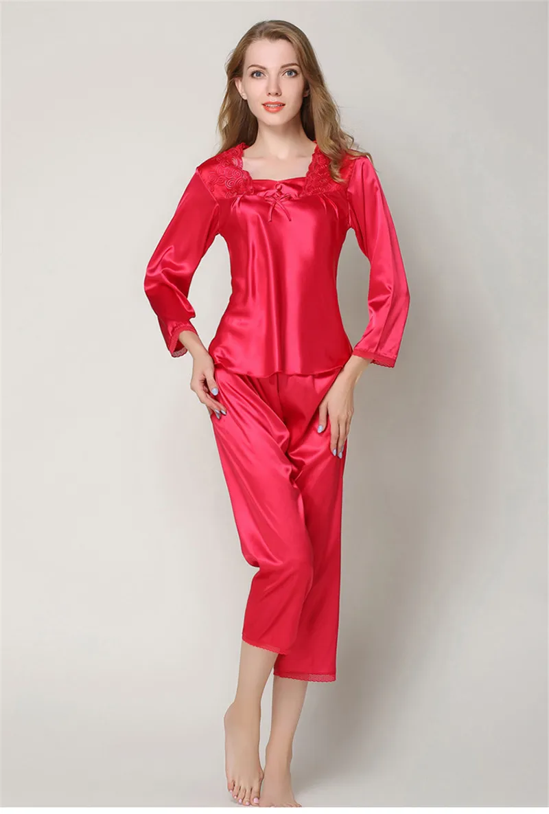 JULY'S песни из 2 предметов Дамская мода искусственного шелка осень, костюм Длинные рукава брюки одежда для сна женский домашний костюм