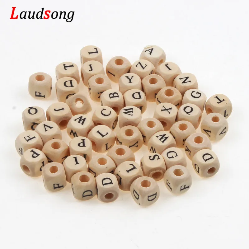 50 Stück 10mm 26 Buchstabenperlen Natürliche Alphabetperlen Quadratische Holzperlen für Schmuckherstellung Halskette Armband Handgemachtes DIY – Detail 1