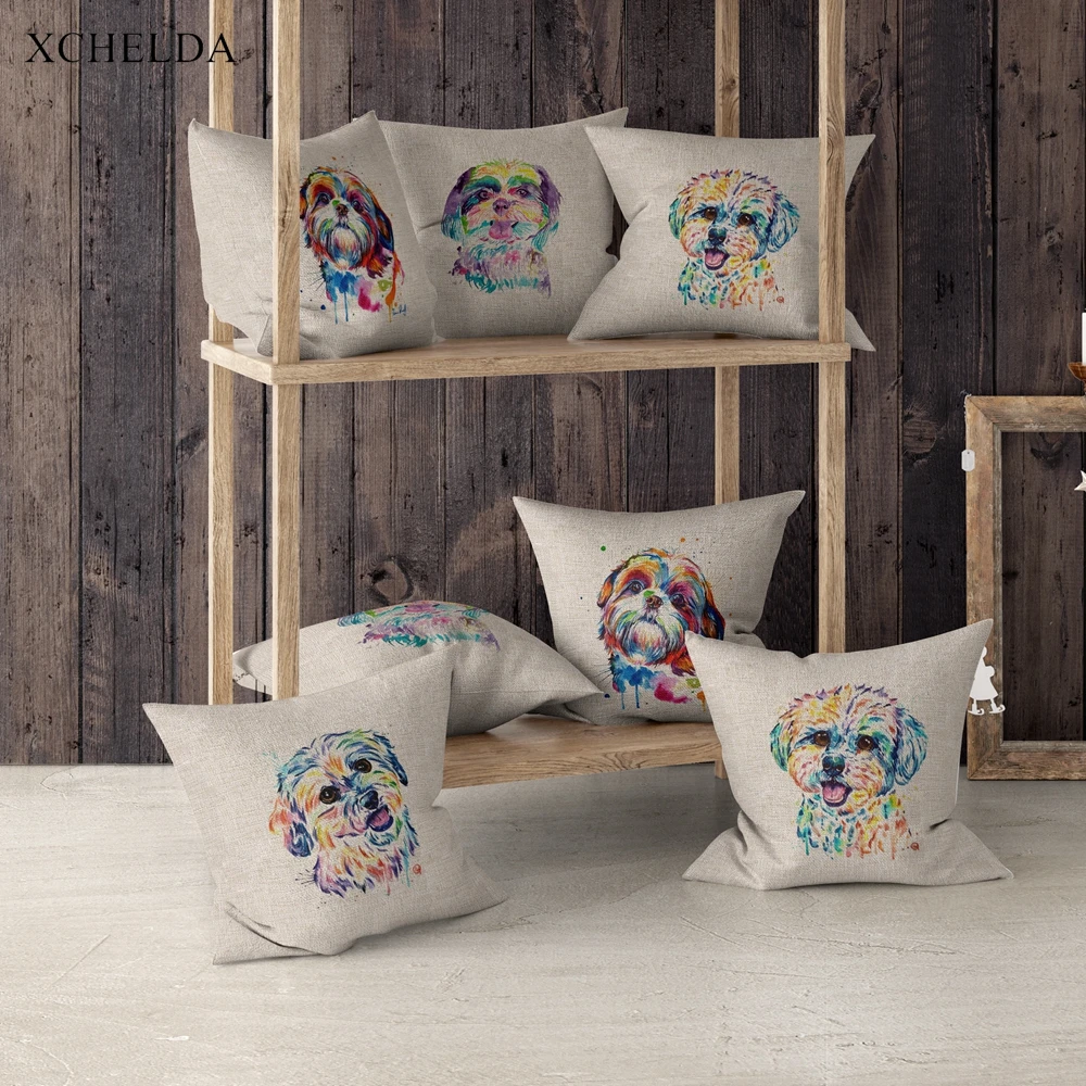 

Cushion Cover Shih Tzu Decorative 45*45 40*40 Linen Dog Animal Throw Pillow Case for Sofa Car Seat Pillowcase Home Decor