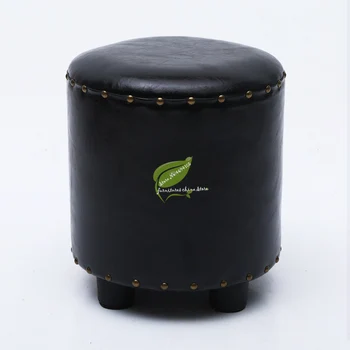 

Fashion Creative Sofa Stool Home Solid Wood Leather Pier Round Chair Living Room Low Shoe Stool Small Bench