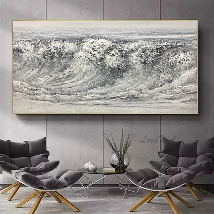 

Abstract Sea Wave Oil Painting Canvas Picture, Hand Painted, Heavy Textured Acrylic Wall Hangings, Art Showpieces, Palette Knife