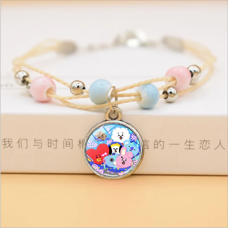 

Hot Selling BTS Bulletproof Boys Girl'S Pink Bracelets DIY Beading Bracelet Good Best Friend Gift