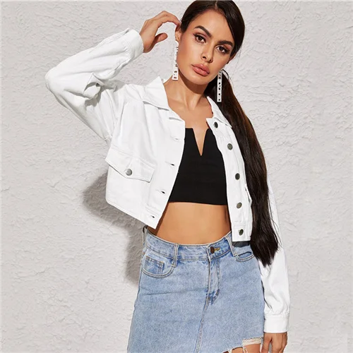 Белый Dotfashion/белая короткая куртка с пуговицами спереди для женщин; осень ; однобортная верхняя одежда; Женская Повседневная однотонная куртка - Цвет: Белый