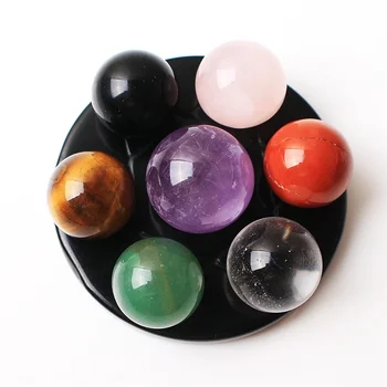

Natural Crystal Ball 7 Chakra Reiki Luky Yoga Healing Crystal Sphere Beads Seven Star Array Base Manual Sculpture Home Decor