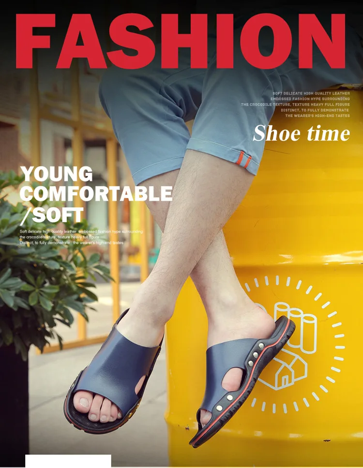 Г. verano nuevos zapatos casuales cómodos de cuero antideslizantes de fondo suave zapatos planos sandalias de hombre zapatilla