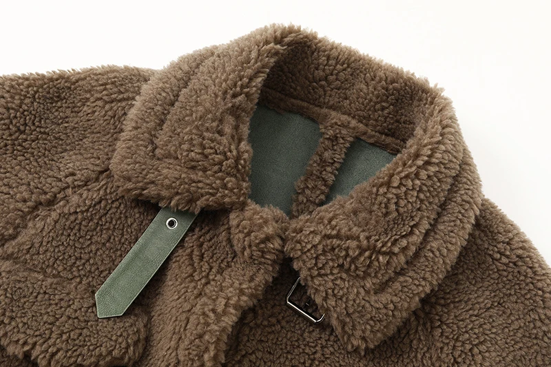 [EAM] Свободная куртка из овечьей шерсти с разрезом большого размера, новинка, стоячий воротник, длинный рукав, Женское пальто, модное, Осень-зима, 1M057