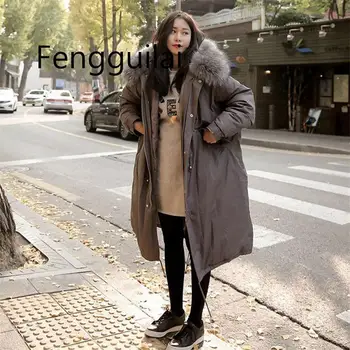 

FENGGUILAI Winter X-Long Cotton Jacket Female Korean Hooded Fashion Thicken Chaqueta For Pregnant Women Warm Loose Parkas Outwea