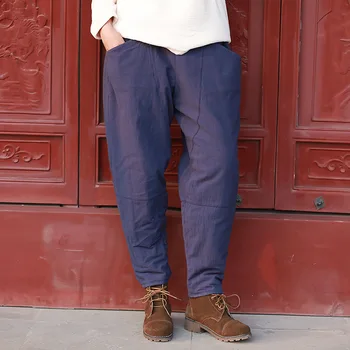 

2020 new cotton and linen women's trouses art retro casual quilted stitching casual warm pants KY001