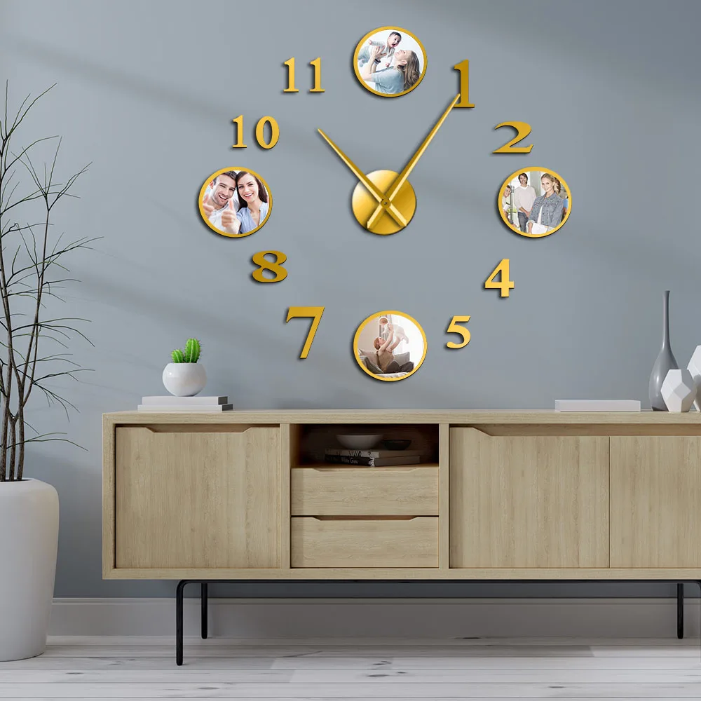 DIY большие настенные часы на заказ фото Декоративная Гостиная фото картина семейная рамка часы персонализированные изображения рамка большие часы