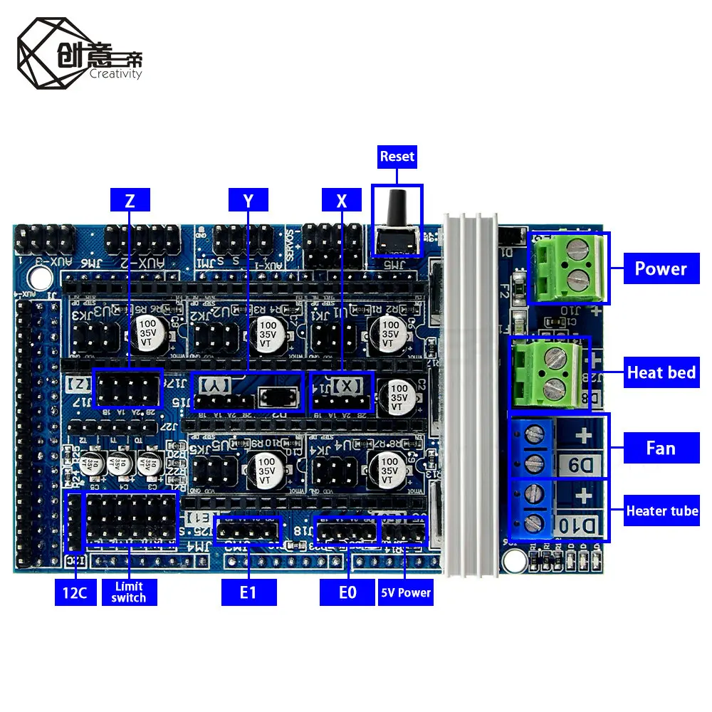 Плата управления Расширением Reprap mendels Ramps 1 6 с радиатором обновленные 4 5 для 3D