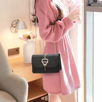 

Women Bag Crossbody Bag Buckle Handbag Sequins Chain Shoulder Bag Casual pink Messenger Bag for Ladies Purse PU Leather Tote Bag