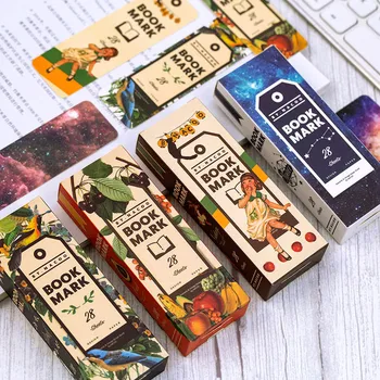 

28Pcs/Box Retro Art Bookmarks Kawaii Space Bookmark Novelty Paper Book Marks For Kids Gifts School Office Supplies Stationery